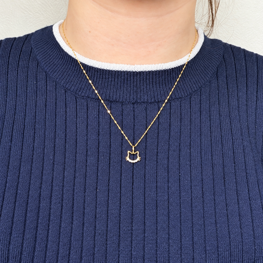 K18 ダイヤモンド 0.05ct ネコモチーフ ネックレス 40cm