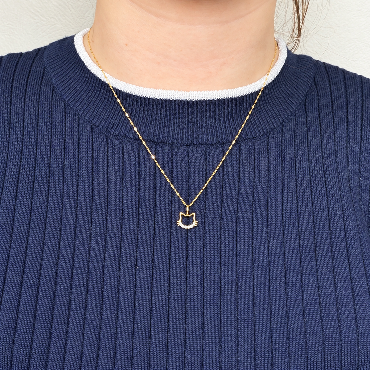 K18 ダイヤモンド 0.05ct ネコモチーフ ネックレス 40cm