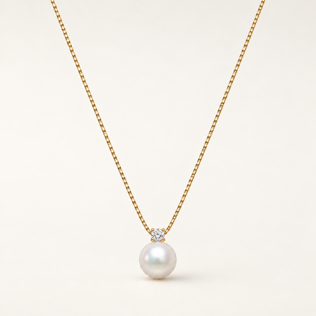 K18 アコヤパール&ダイヤモンド ネックレス 8.5mm/0.10ct