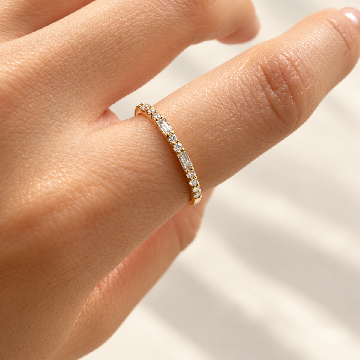 K18 ダイヤモンド 0.25ct ラウンド＆バケット ハーフエタニティリング