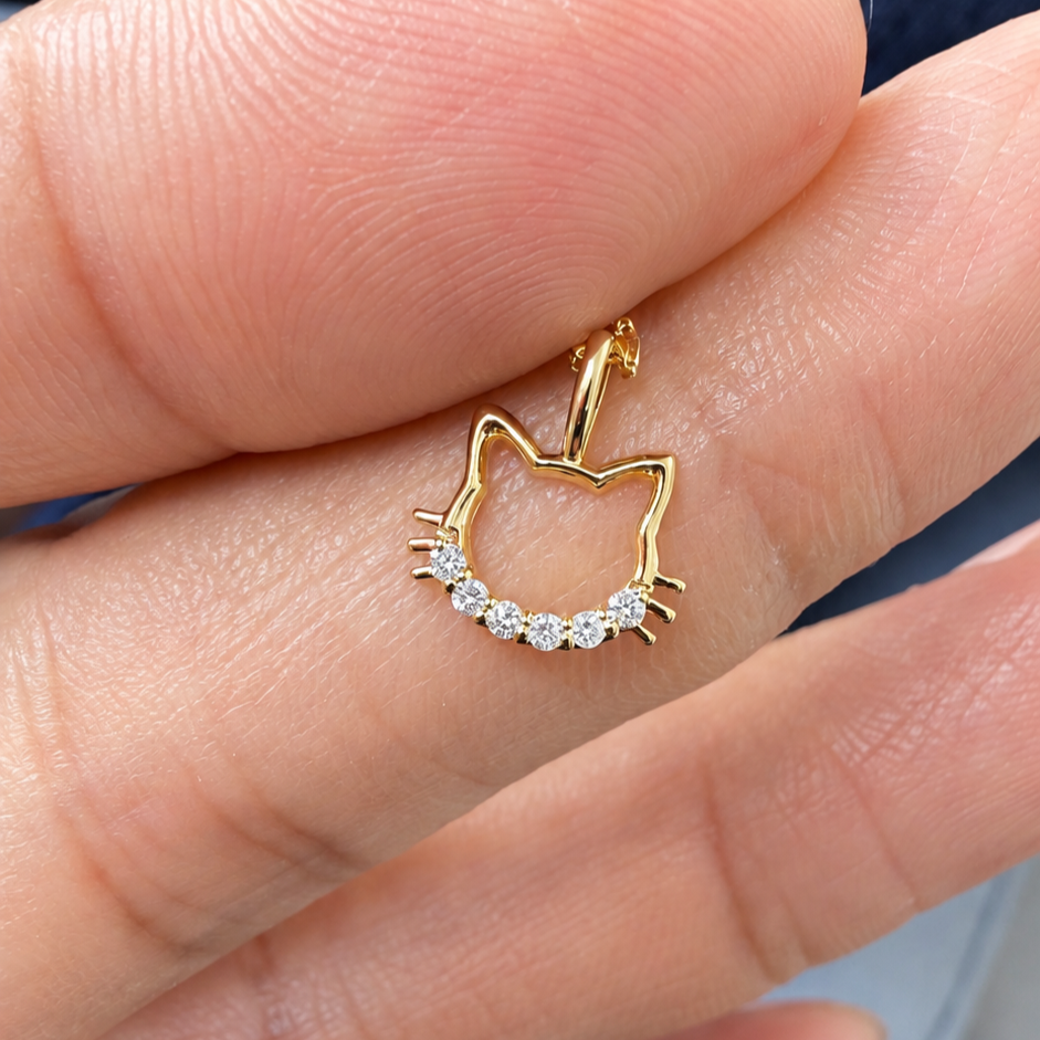 K18 ダイヤモンド 0.05ct ネコモチーフ ネックレス 40cm