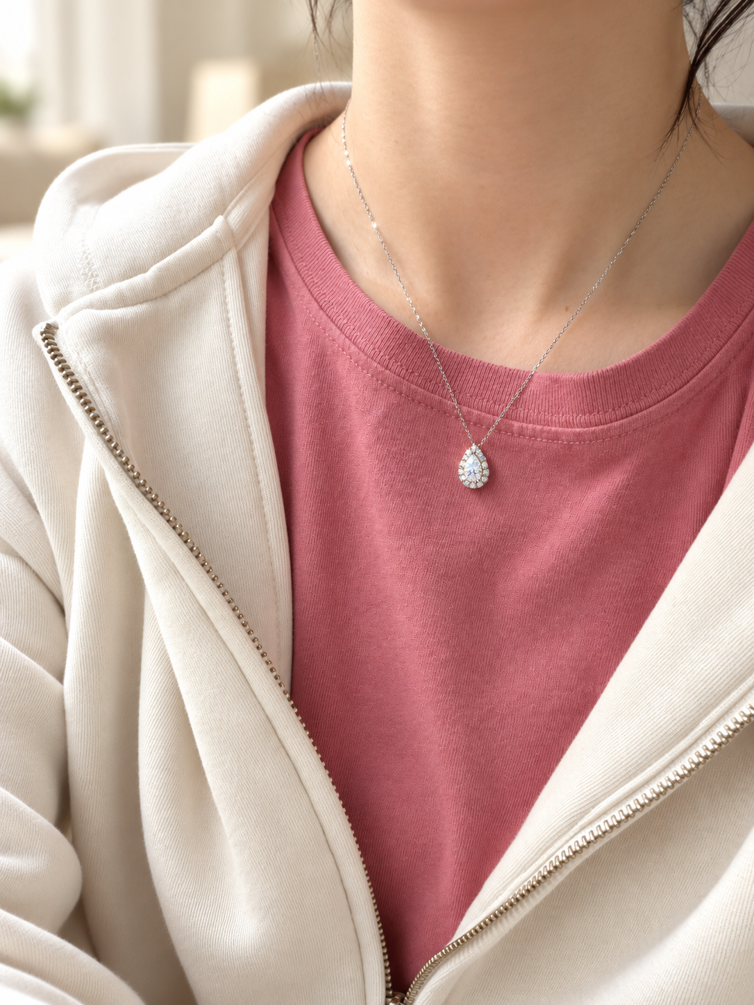 Pt850 ペアシェイプダイヤモンドネックレス 計1.20ct(0.902ct / 0.30ct)