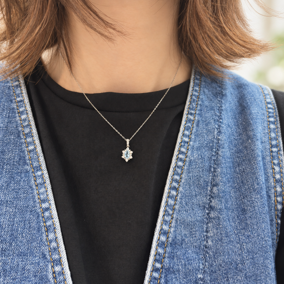 PT サンタマリアアクアマリン ダイヤモンドネックレス 0.38ct / 0.30ct 約43cm