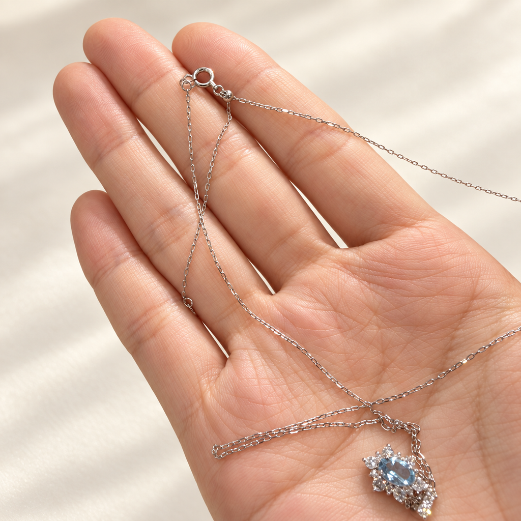 PT サンタマリアアクアマリン ダイヤモンドネックレス 0.38ct / 0.30ct 約43cm