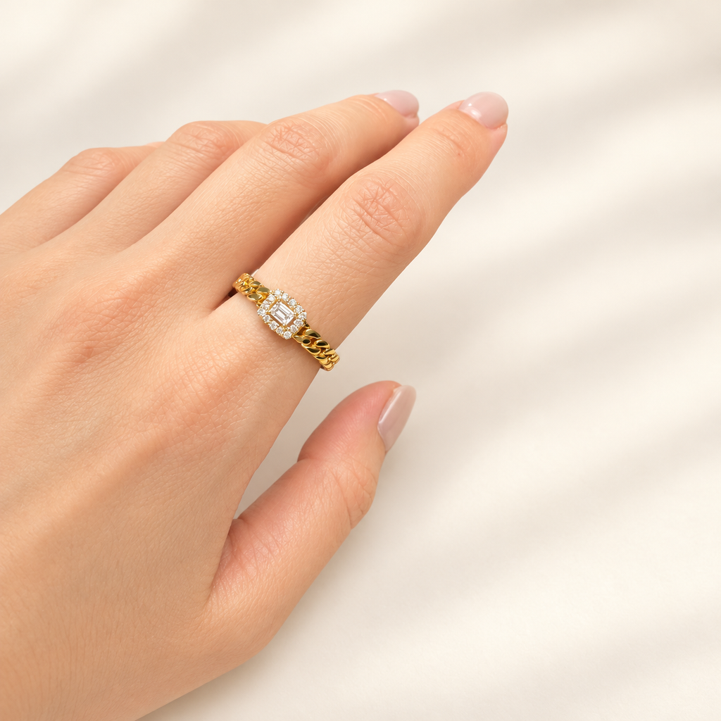 K18 バケットダイヤ0.2ct チェーンモチーフリング