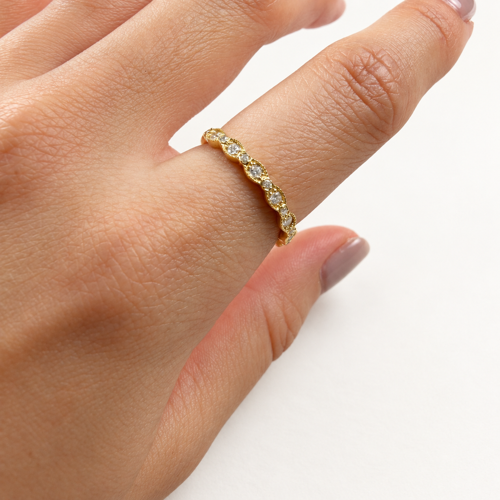 K18 ダイヤモンド 0.24ct ミルウェーブリング