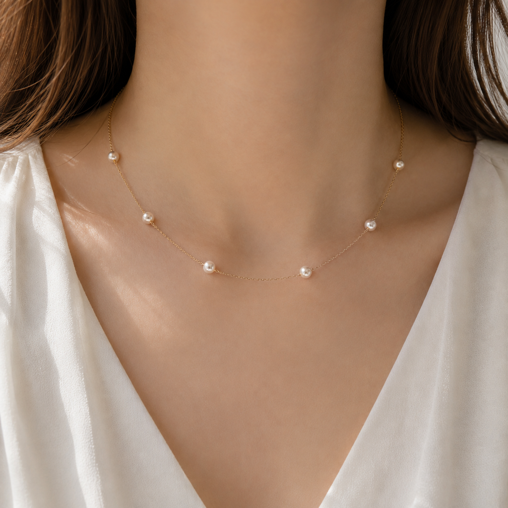 K18 アコヤパール ステーションネックレス