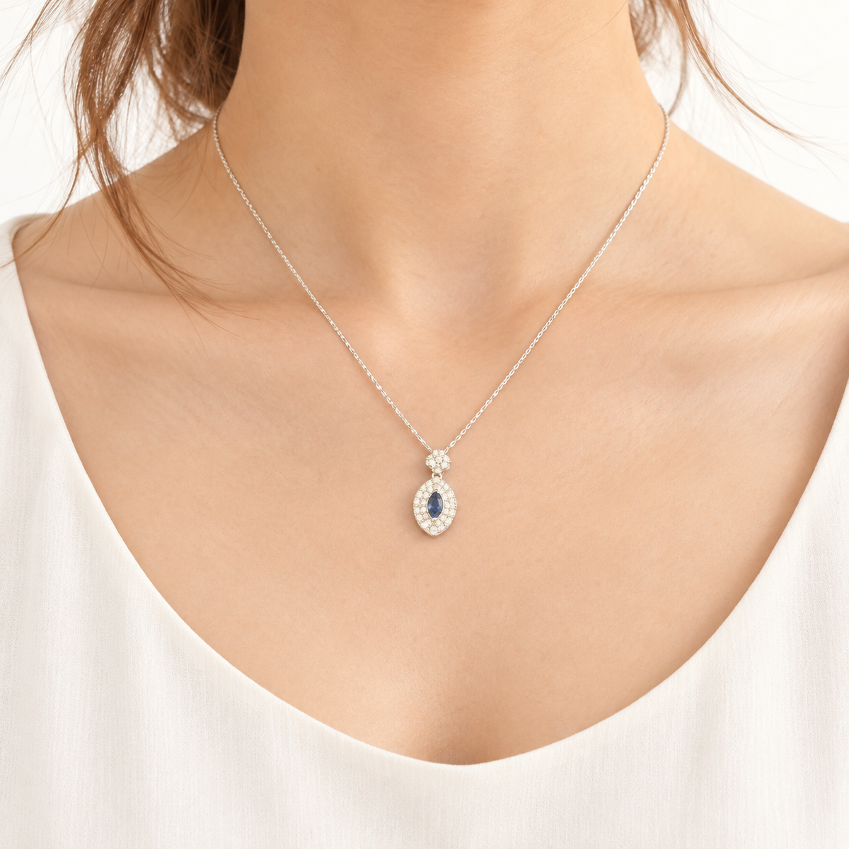 PT850 サファイア ダイヤモンドネックレス 0.20ct / 0.14ct 45cm