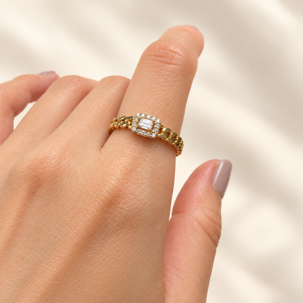 K18 バケットダイヤ0.2ct チェーンモチーフリング