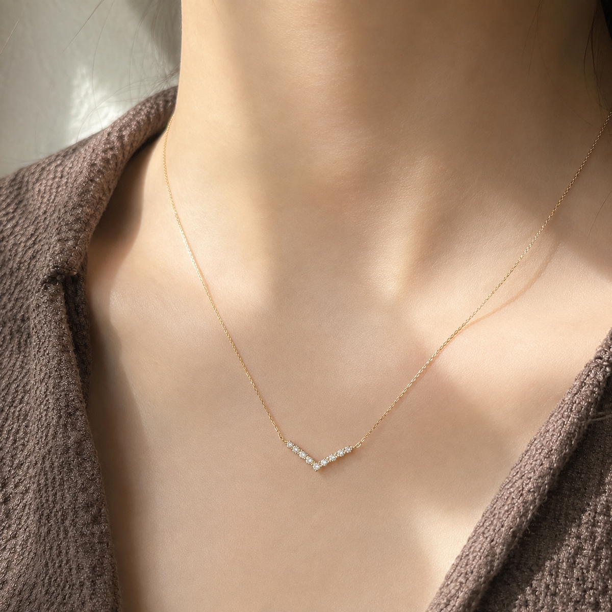 K18 ダイヤモンド Vライン ネックレス 0.15ct