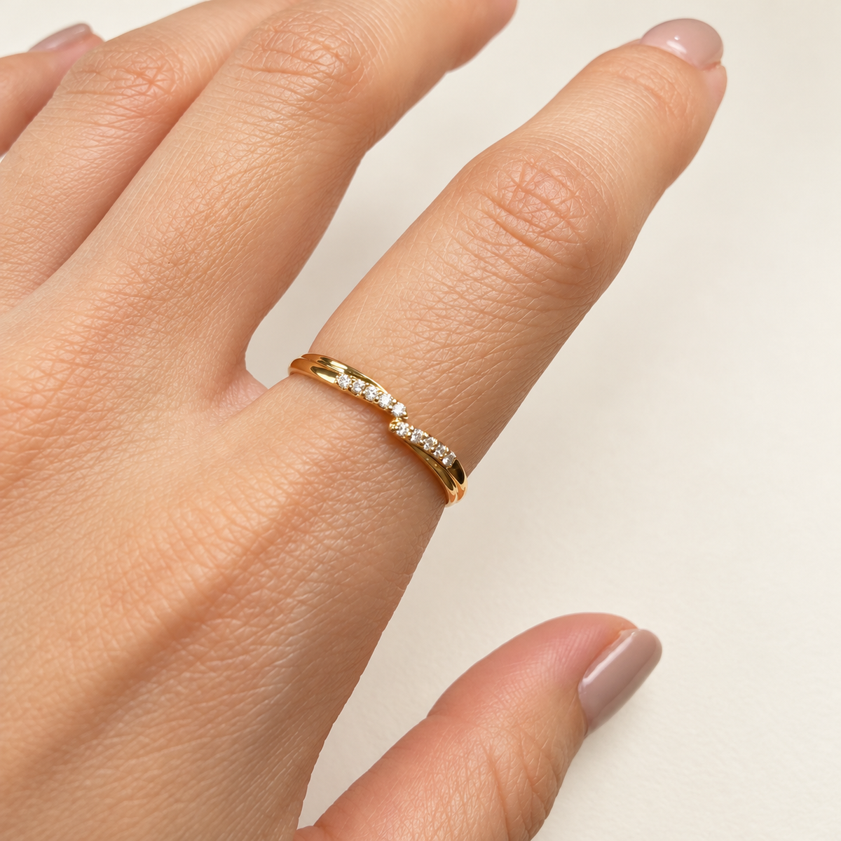 K18 ダイヤモンド 0.05ct ツイストラインリング