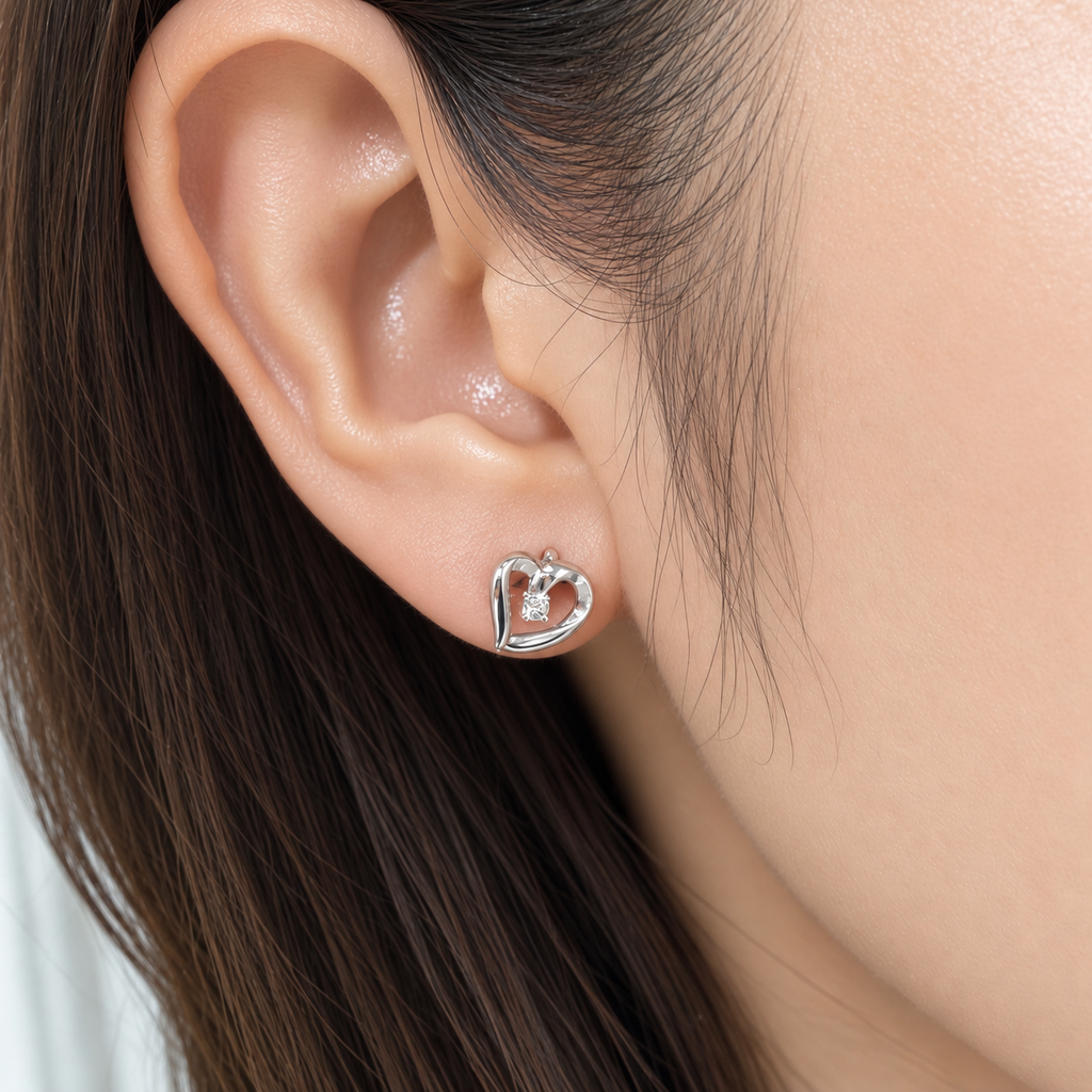 PT950 オープンハートピアス 0.04ct