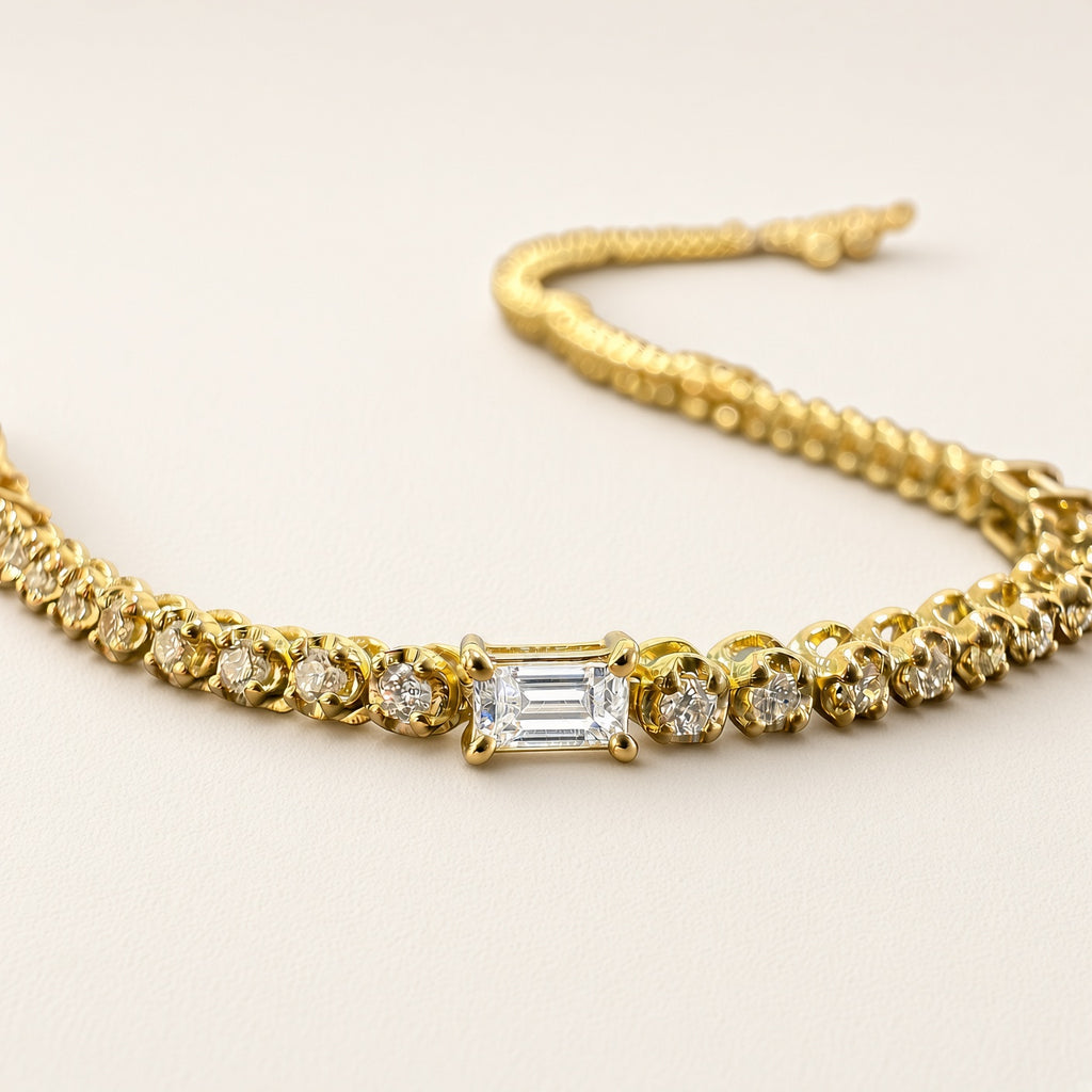 K18 ダイヤモンド テニスブレスレット 計1.0ct|ラウンド&バゲットカット