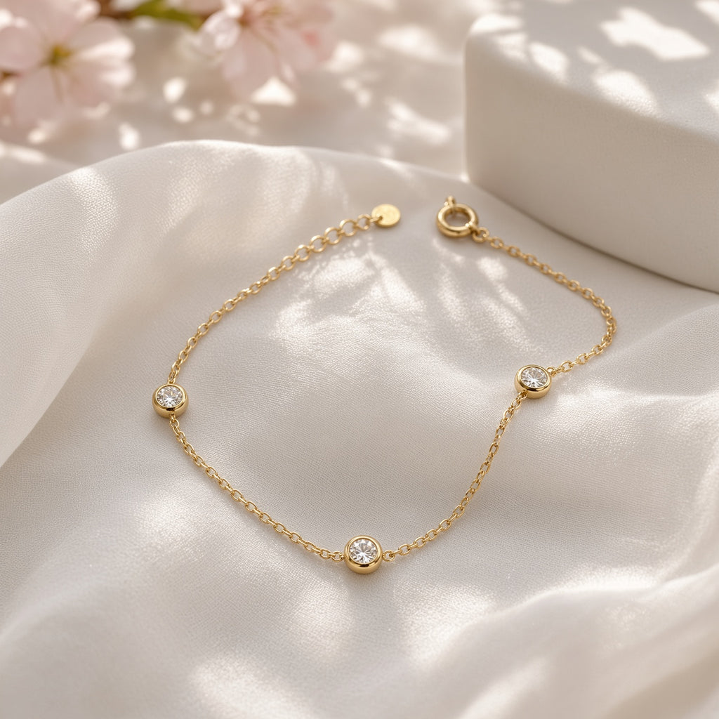 K18 ダイヤモンド 0.23ct 3石 ステーションブレスレット