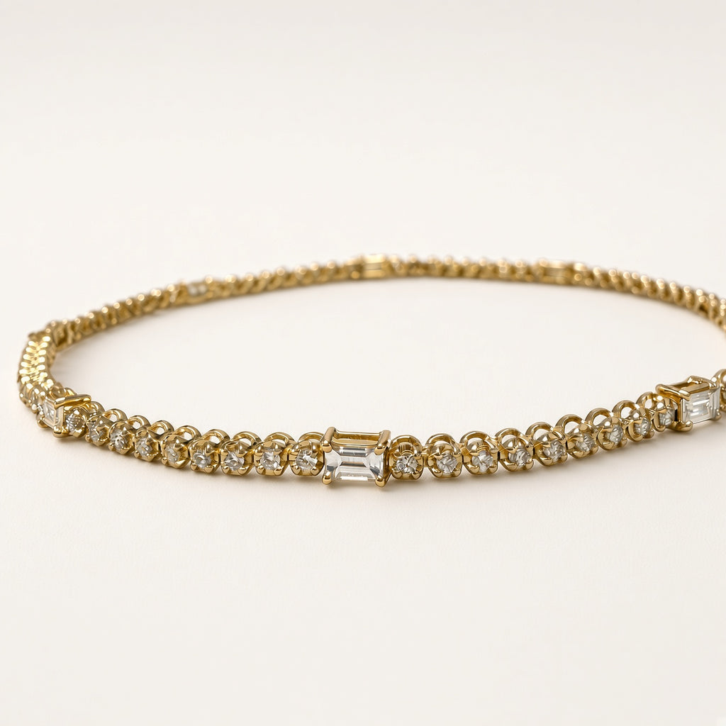 K18 ダイヤモンド テニスブレスレット 計1.0ct|ラウンド&バゲットカット