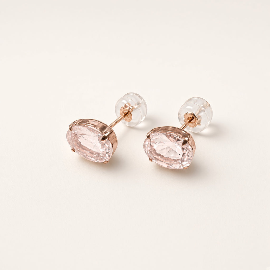 K18ピンクゴールド モルガナイト 計2.0ct オーバルスタッドピアス