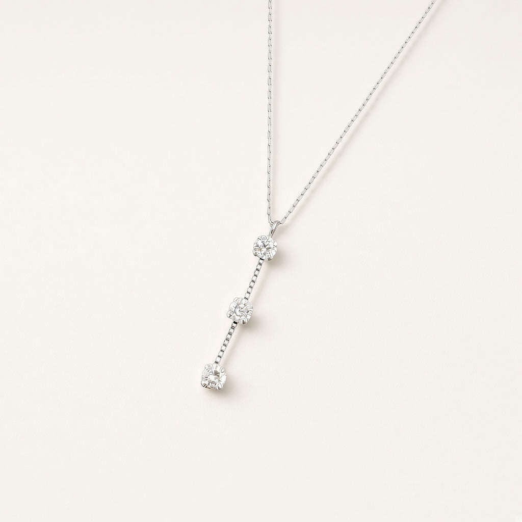 Pt900 ダイヤモンド 0.18ct 3ストーン 縦ラインネックレス