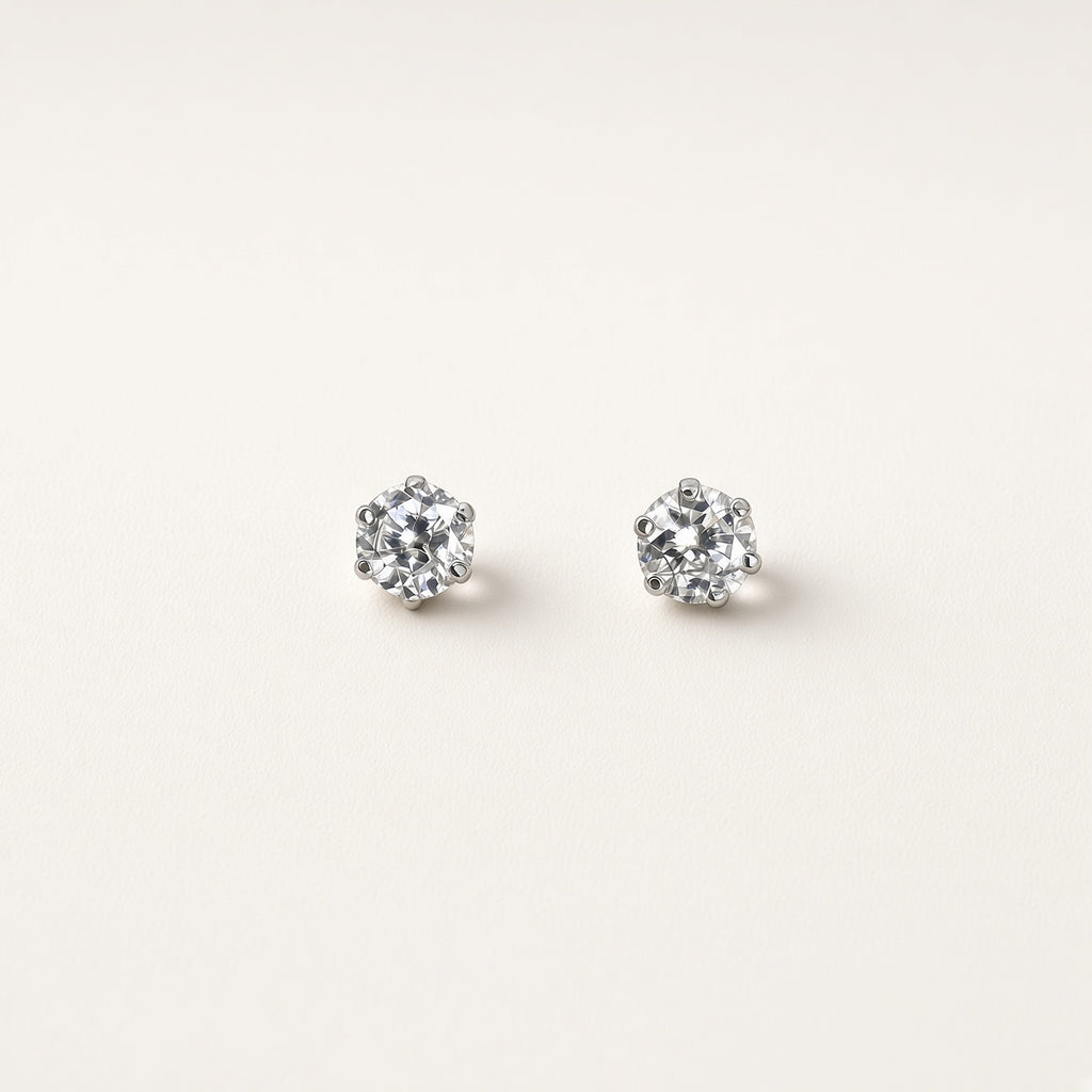 Pt900 一粒ダイヤモンドピアス 計0.1ct 6本爪