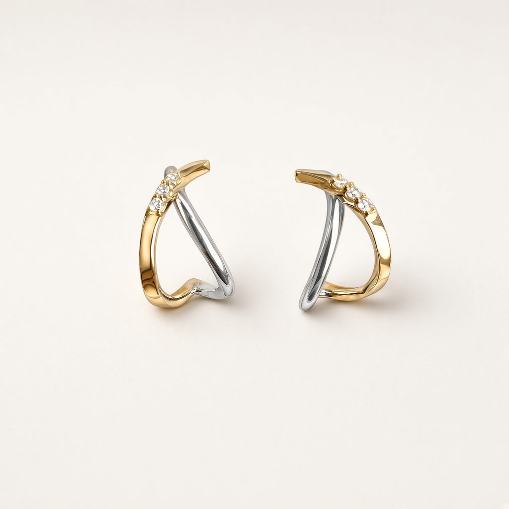 Pt900×K18 ダイヤモンド 0.03ct コンビカラー クロスフープピアス